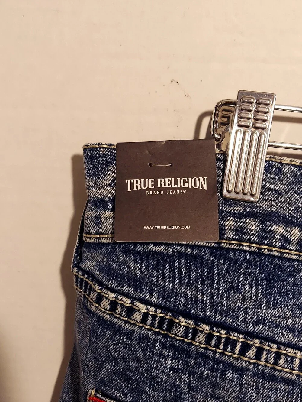 True Religion Ricky Big T Relaxed Straight Jeans 33x33 No Pocket Flap Acid Wash